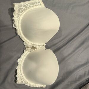 34D Strapless White Lace Bra